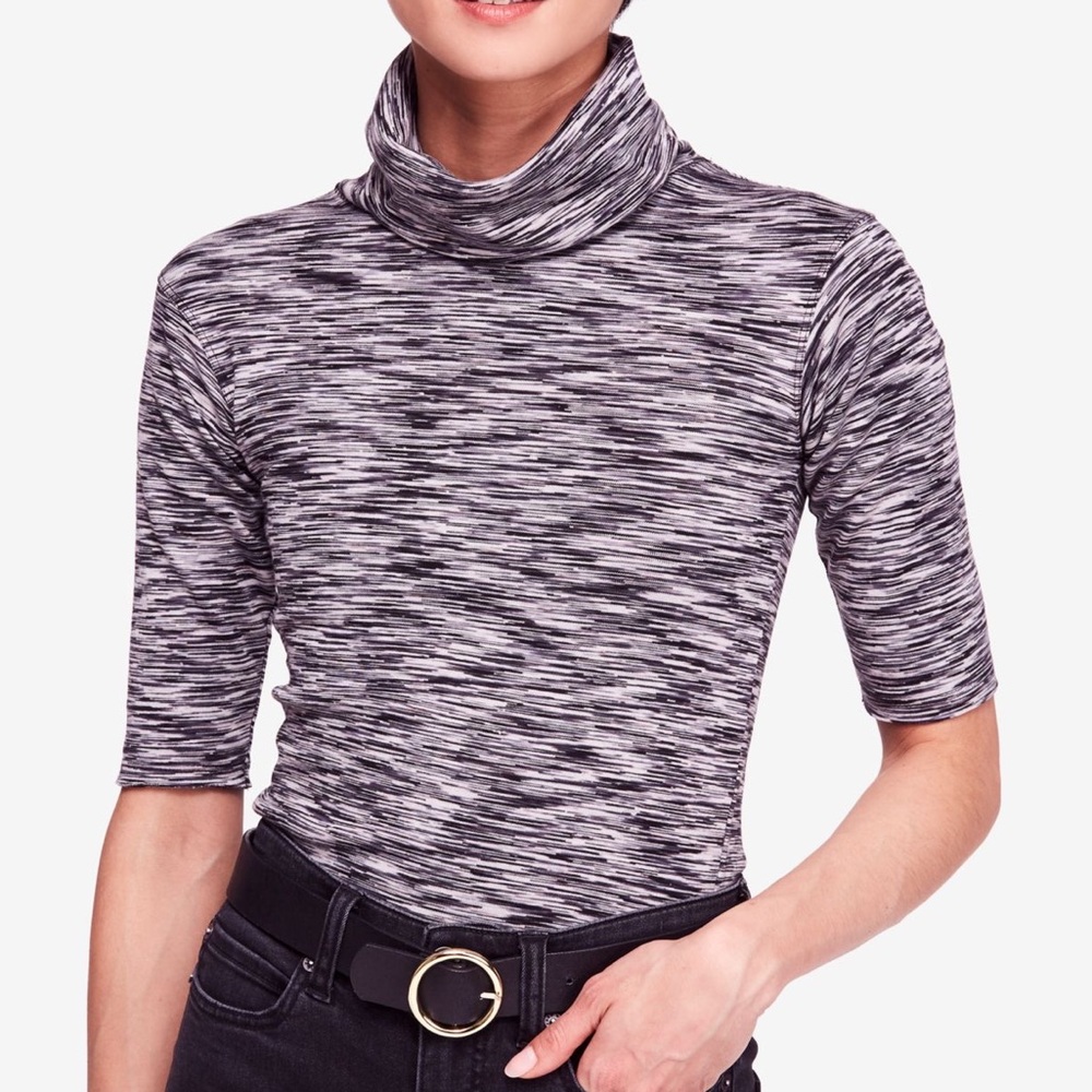 Free People Sunshine Space Dyed Grey Knit Turtleneck